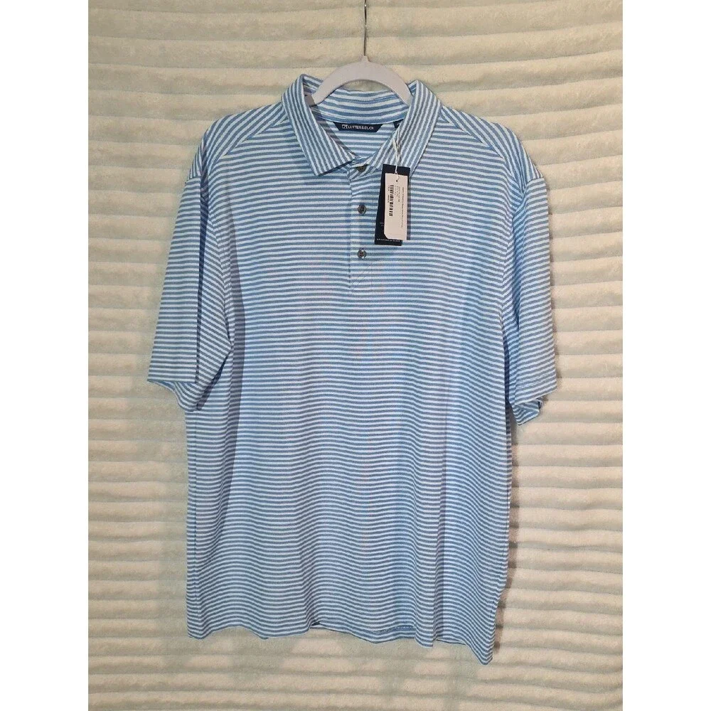 0167 Cutter And Buck Blue &‎ White Striped Polo